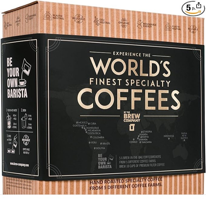 Original Gourmet Coffee Gifts for Men & Women with 5 World's Finest Coffees